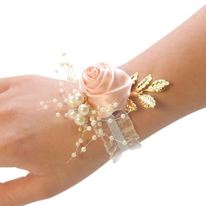 Bridesmaid Satin Wrist Rose Flowers Corsage Bracelet