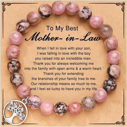 To My Mother-in-Law Agate Bracelet with Life Tree Card