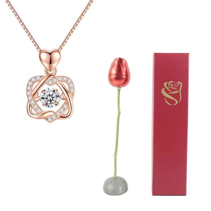 Sleek Love Heart Necklace with Rose Jewelry Gift Box