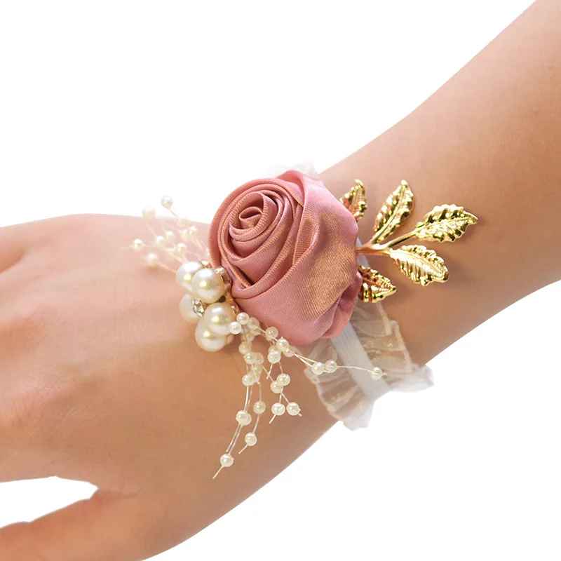 Bridesmaid Satin Wrist Rose Flowers Corsage Bracelet