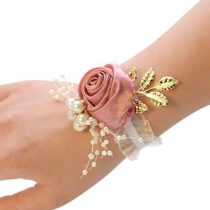 Bridesmaid Satin Wrist Rose Flowers Corsage Bracelet