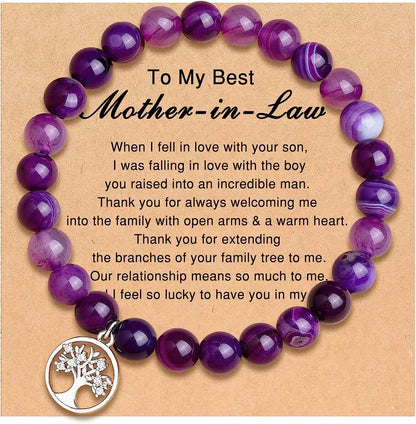 To My Mother-in-Law Agate Bracelet with Life Tree Card