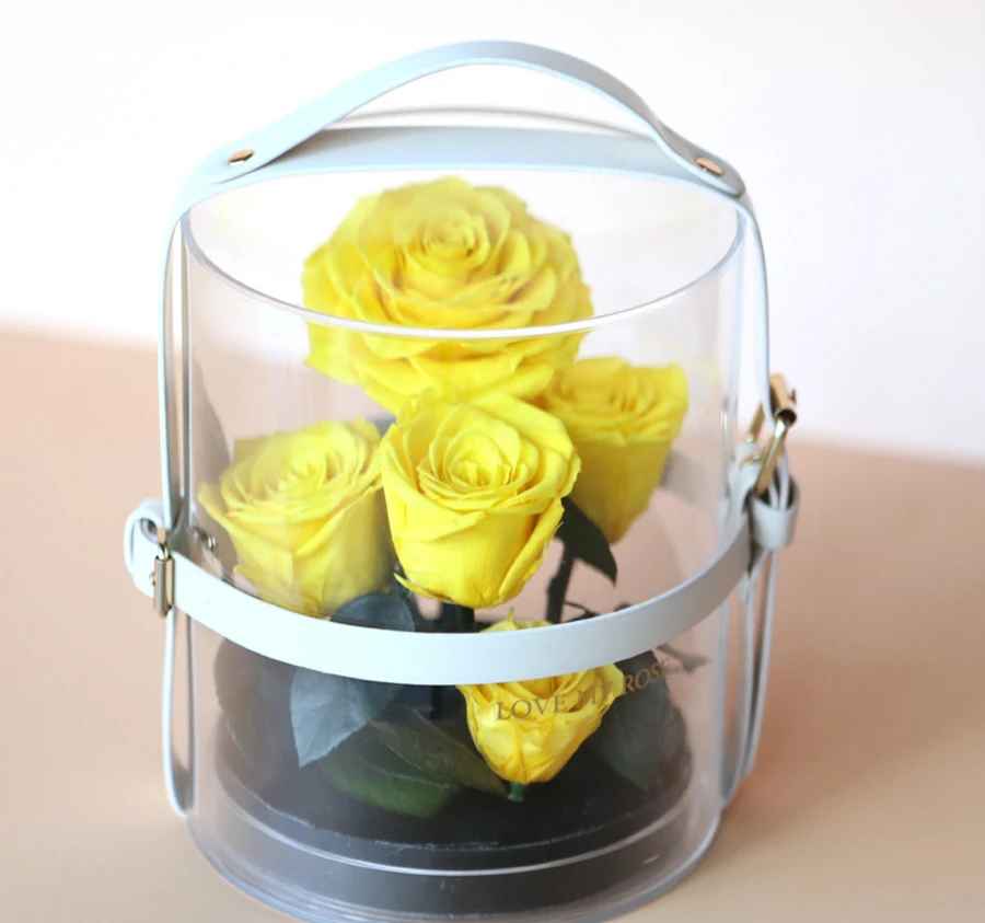 Portable Eternal Preserved Natural Real Rose Flower in Acrylic Box