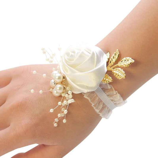 Bridesmaid Satin Wrist Rose Flowers Corsage Bracelet