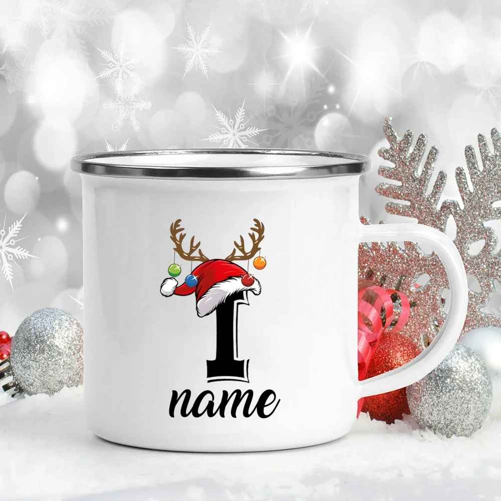 Personalized Christmas Enamel Antler Design Mugs