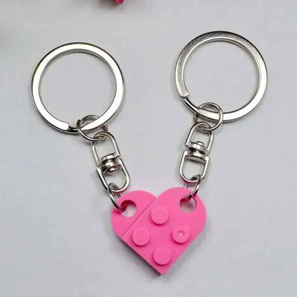 1Pair Cute Love Heart Building Block Couple Keychain