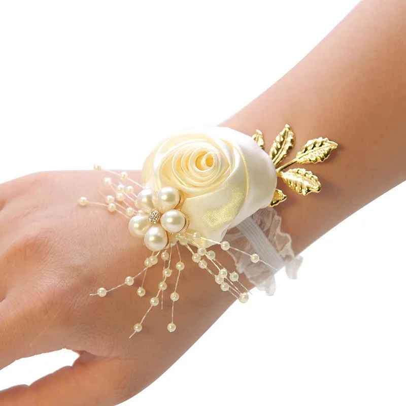 Bridesmaid Satin Wrist Rose Flowers Corsage Bracelet