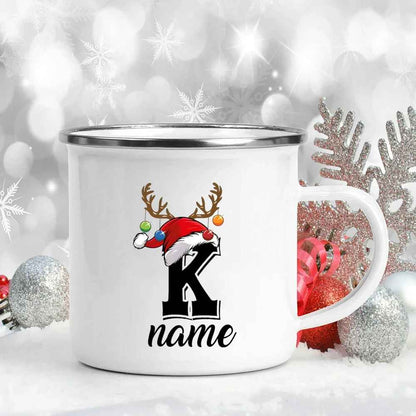 Personalized Christmas Enamel Antler Design Mugs