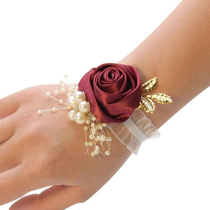 Bridesmaid Satin Wrist Rose Flowers Corsage Bracelet