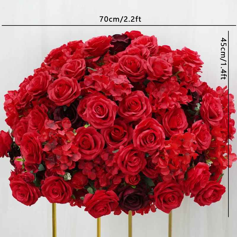 Luxury 5D Red Floral Arrangement with Heart-Shaped Frame Wedding Backdrop Decor