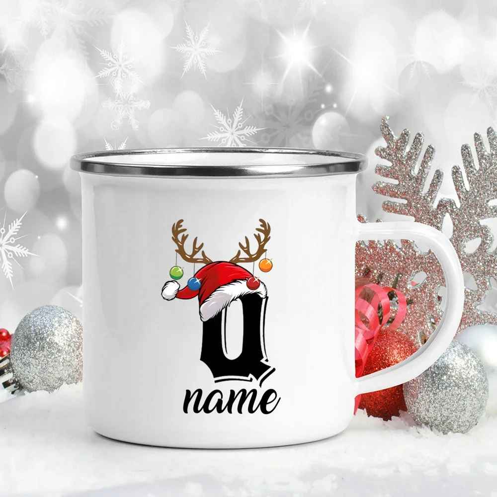 Personalized Christmas Enamel Antler Design Mugs