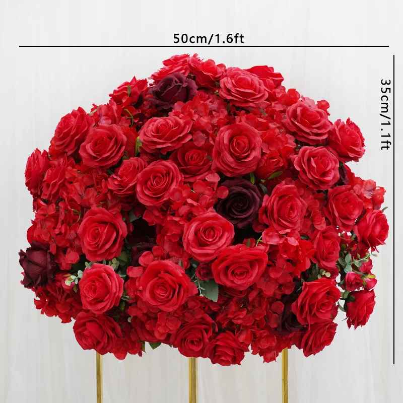 Luxury 5D Red Floral Arrangement with Heart-Shaped Frame Wedding Backdrop Decor