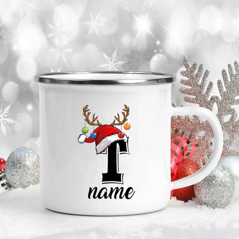 Personalized Christmas Enamel Antler Design Mugs