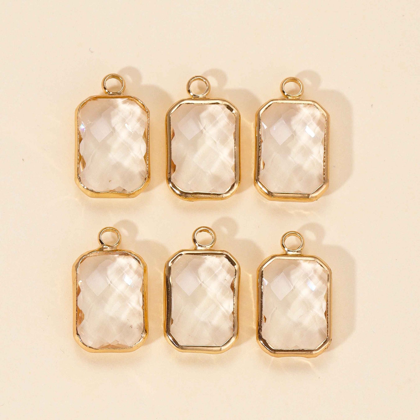 6Pcs Color Crystal Charm Square Shape Glass Pendants