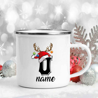 Personalized Christmas Enamel Antler Design Mugs