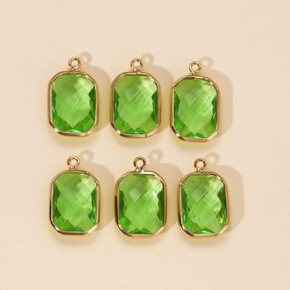 6Pcs Color Crystal Charm Square Shape Glass Pendants