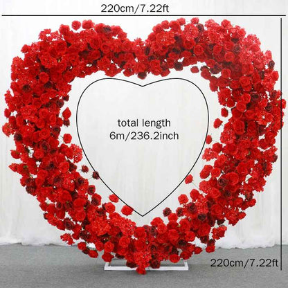 Luxury 5D Red Floral Arrangement with Heart-Shaped Frame Wedding Backdrop Decor