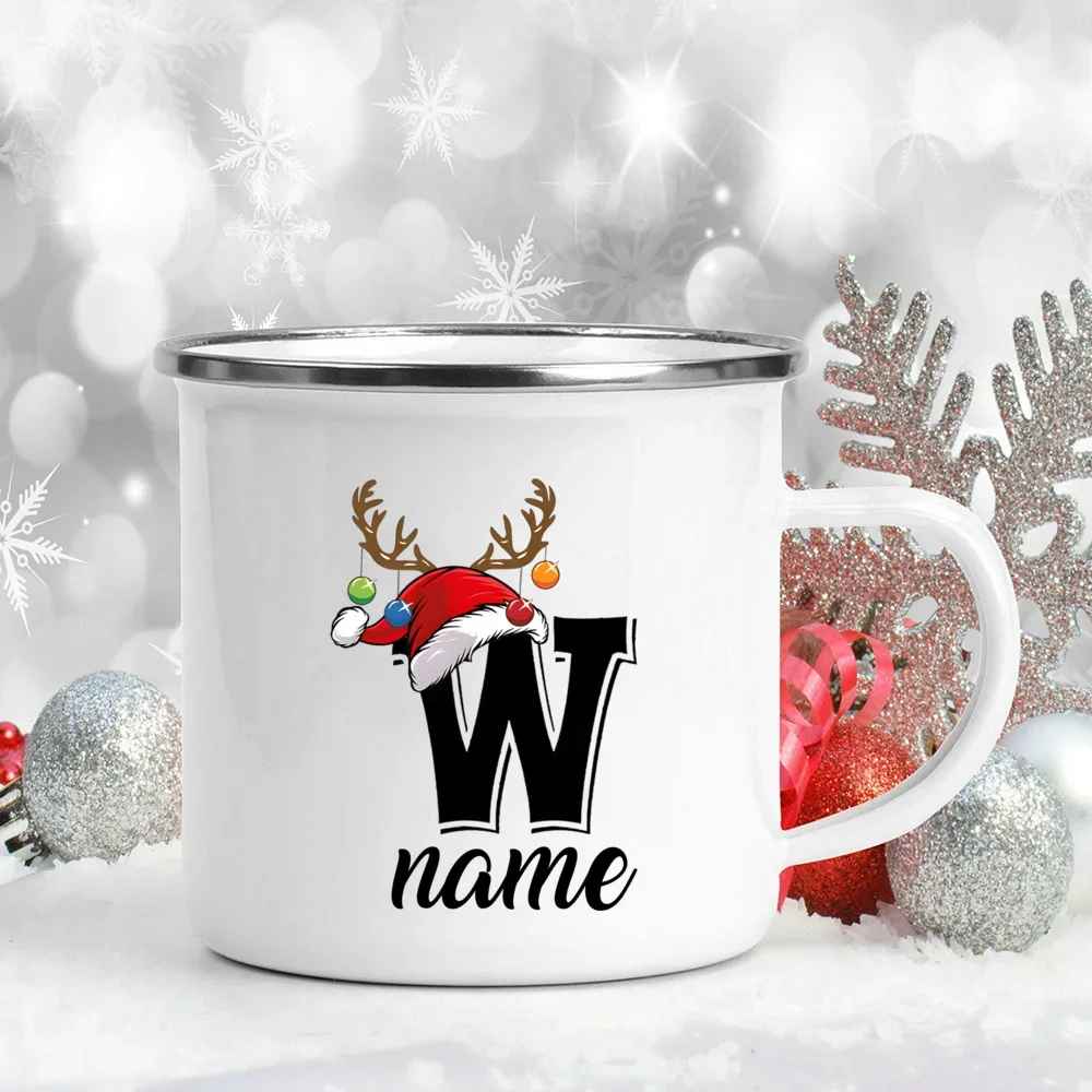 Personalized Christmas Enamel Antler Design Mugs