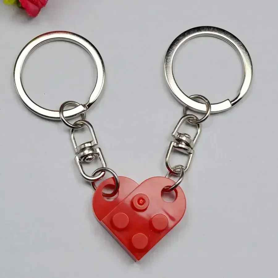 1Pair Cute Love Heart Building Block Couple Keychain