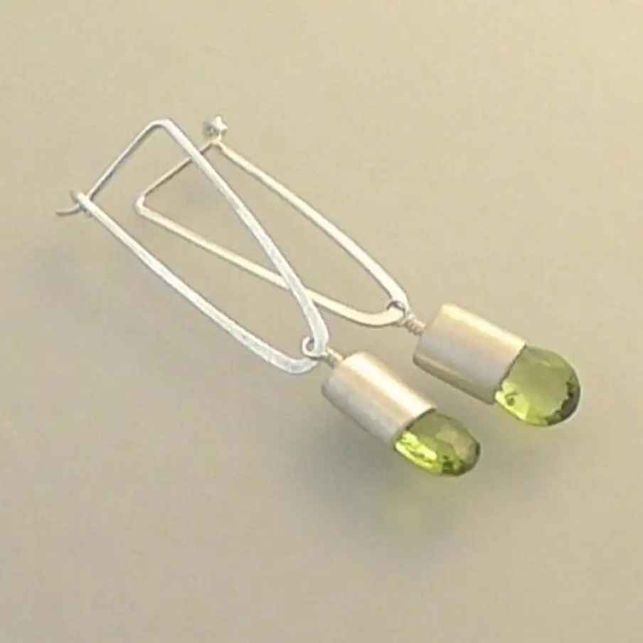 Minimalist Personal Green Color Stone Dangle Earrings