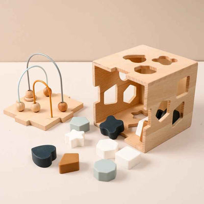 Wooden Activity Cube Silicone Geometric Block Toy