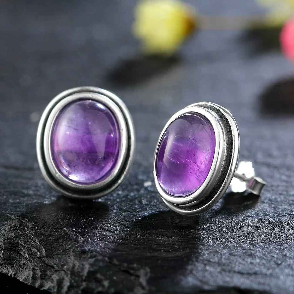 Vintage Natural 8x10mm Amethyst Stud Earrings