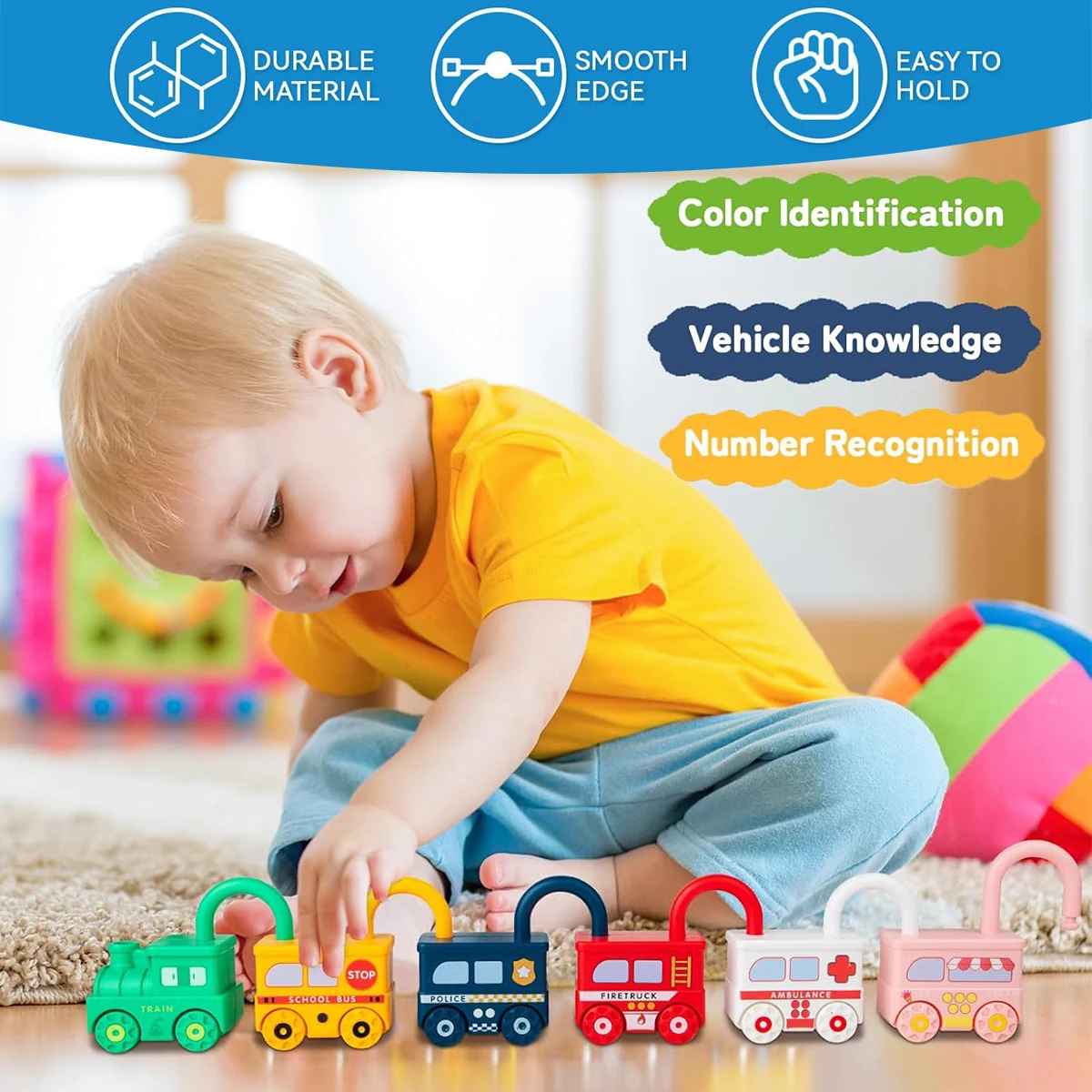 3Pcs Early Learning Lock Unlock Vehicle Toy with Keys