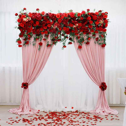 Luxury Hanging Red Fabric Rose Decor with Willow Leaves