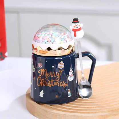 Christmas Ceramic Mugs with Lid and Spoon