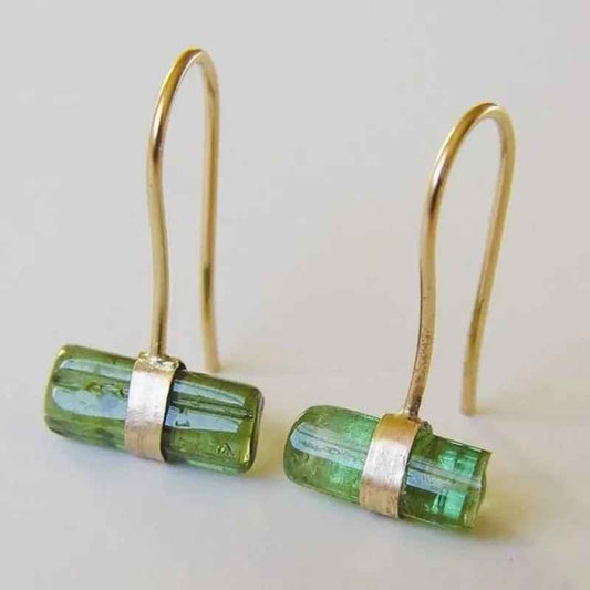 Retro Geometric Gold Inlaid Green Stone Earrings