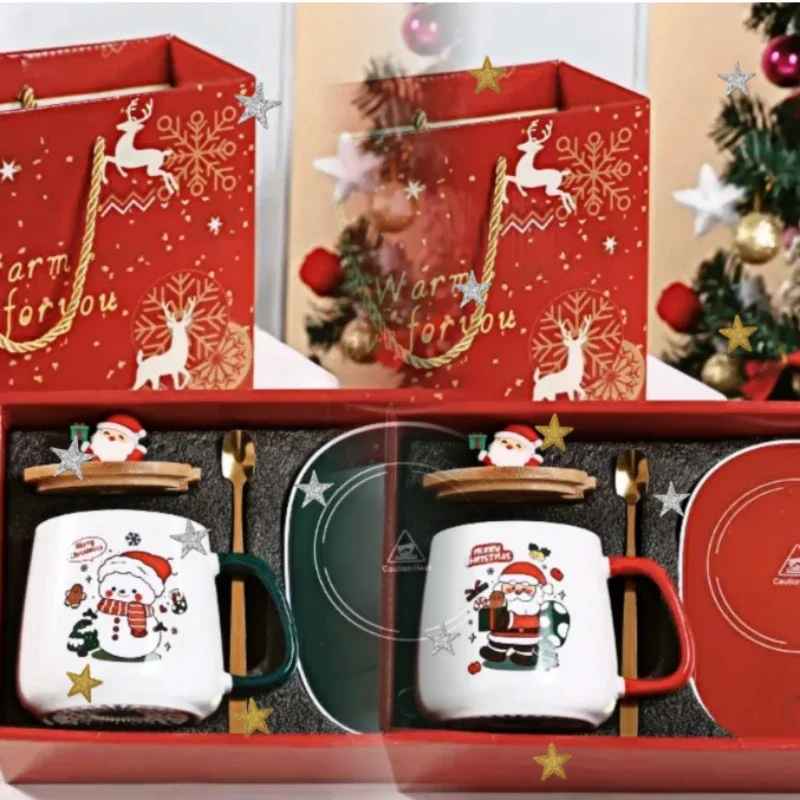 Christmas Warm Ceramic Mug with Lid Christmas Gift Set