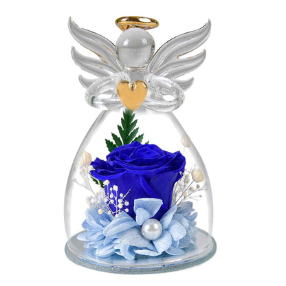 Angel Artificial Eternal Flower Rose in Glass Dome Cover