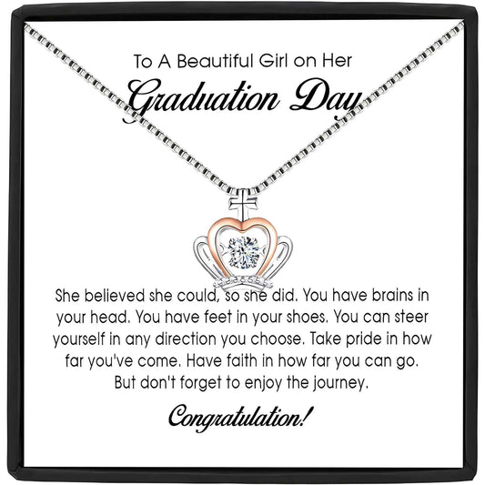 To Beautiful Girl on Graduation Day Crown Pendant Necklace