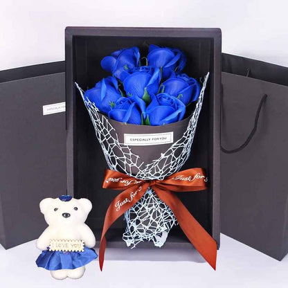 7 Artificial Roses Bouquet with Little Bear Gift Box