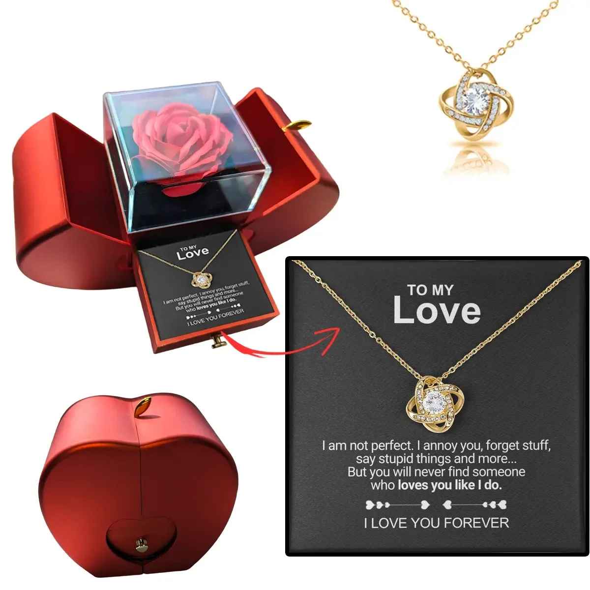 Gift To My Love Heart Necklace with Rose Box