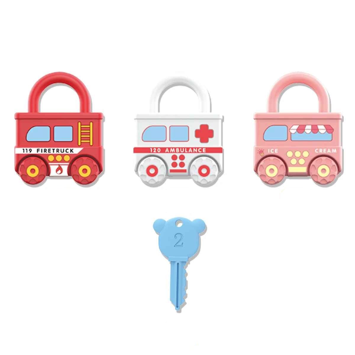 3Pcs Early Learning Lock Unlock Vehicle Toy with Keys