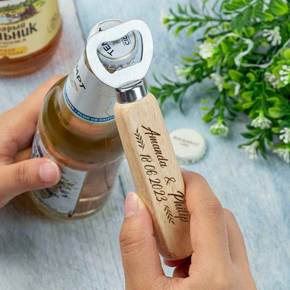 Custom Engraved Wood Bottle Openers – Wedding Favors, Wedding Party Souvenir, Personalized Beer Opener