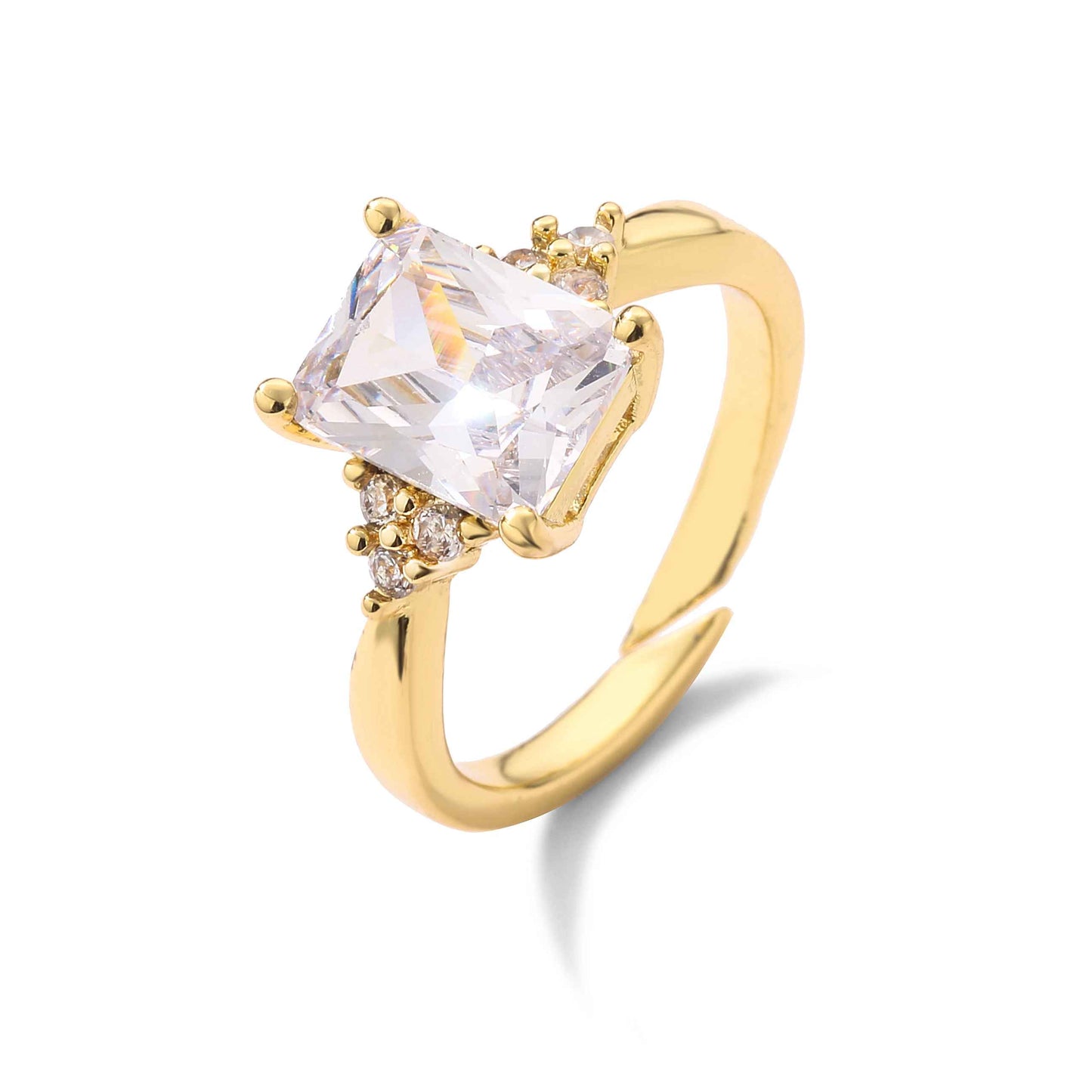 Simple Square Zircon Gold Color Open Ring