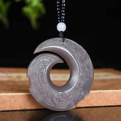 Natural Hetian Jade Bagua Ruyi Pendant Necklace