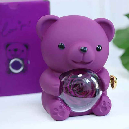 Cute Bear Spinning Eternal Rose Flower Gift Box