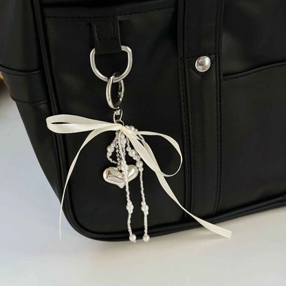 Y2K Charm Pearl Bowknot Bag Pendant Heart Keychain