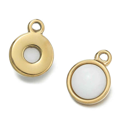 1pc Gold Color Stainless Steel with Round Natural Stone Charm Pendant