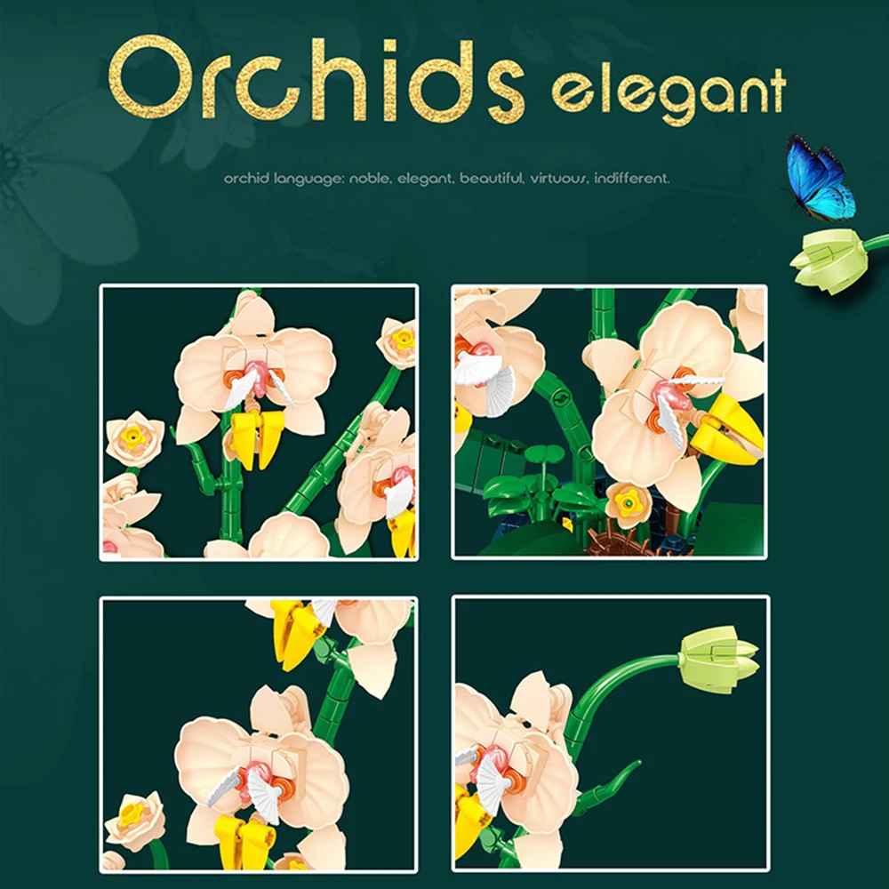 Orchids Flower Bouquet Building Blocks