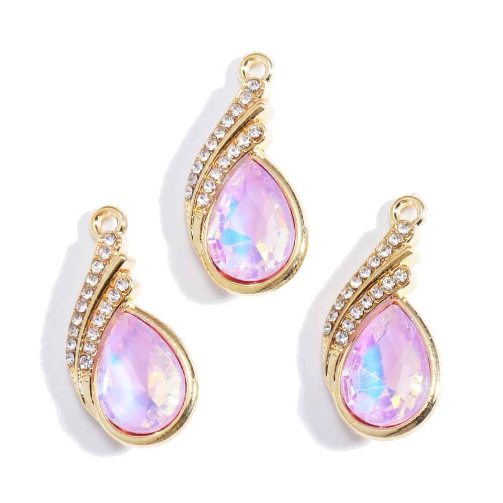 6Pcs Water Drop Colorful Crystal Rhinestone Alloy Pendant