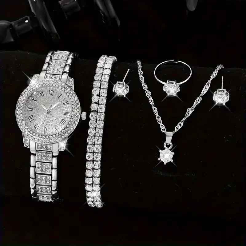 Women's Luxury Alloy Rhinestone Crystal Quartz Wristwatch Jewelry Set