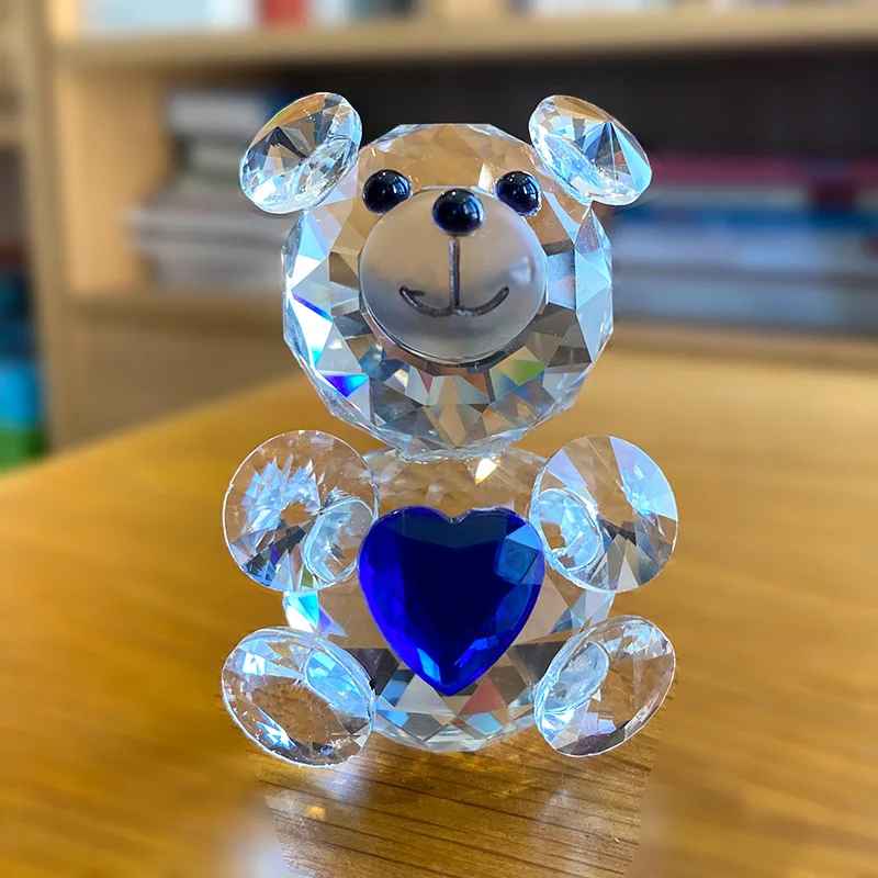 Love Heart Crystal Bear Glass Figurine