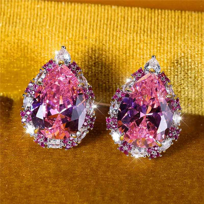 Luxury Crystal Big Pink Zircon Stone Stud Earrings