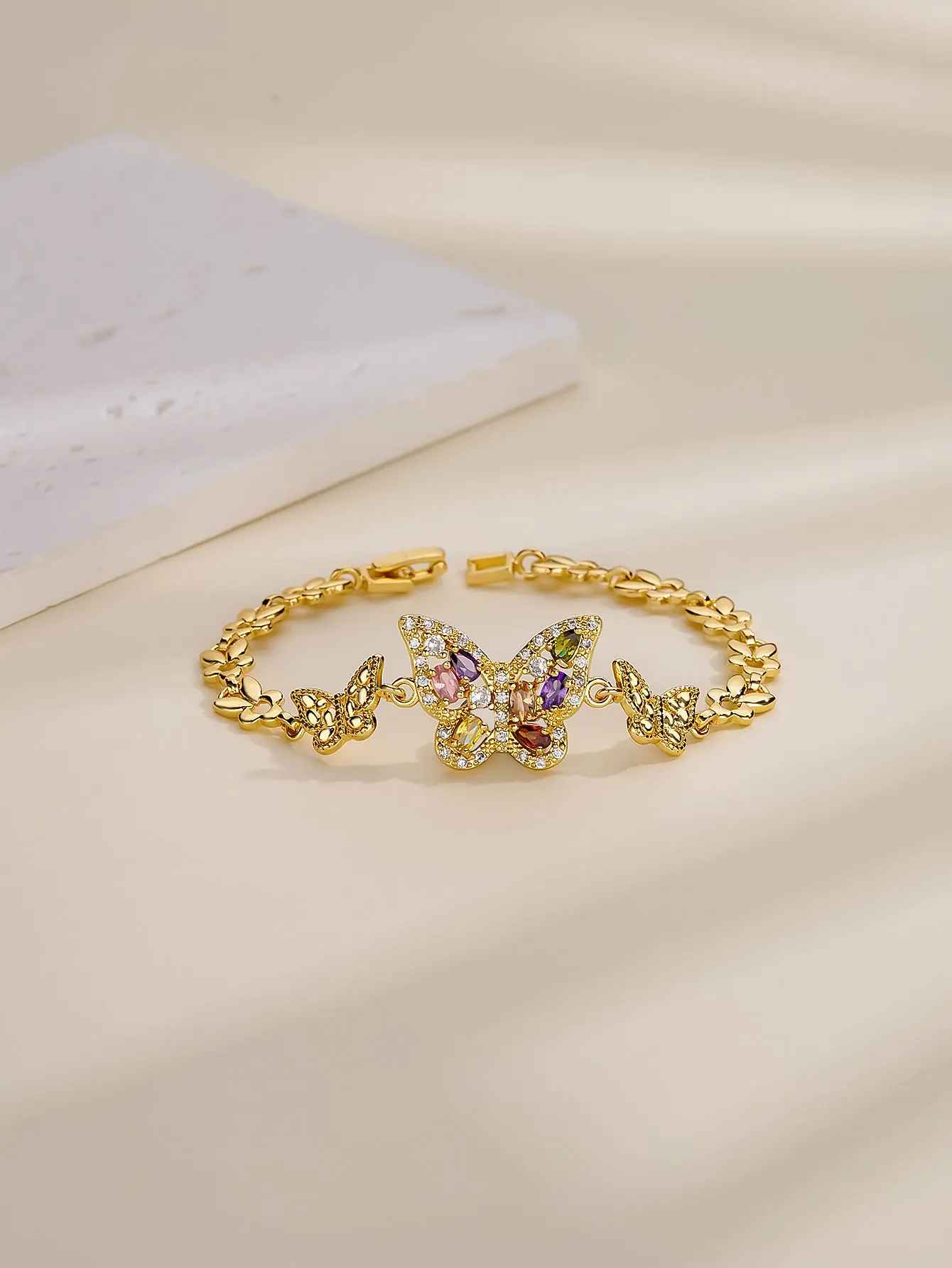 Zircon Inlaid Gold Plated Butterfly Bracelet