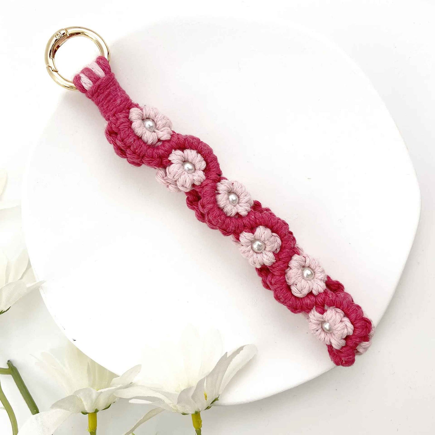 Bohemian Hand Woven Rose Flower Keychain Strap – Unique Boho Chic Accessory for Bags, Keys, and More