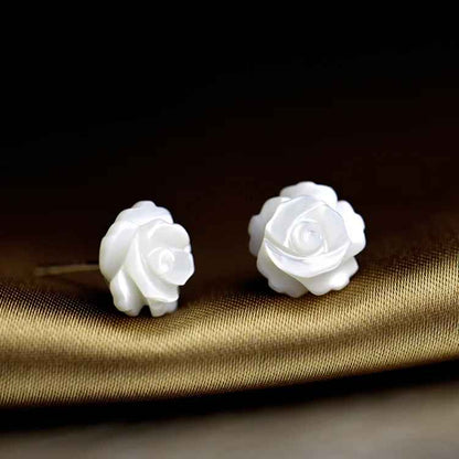 Cute Korean Natural Shell Rose Stud Earrings